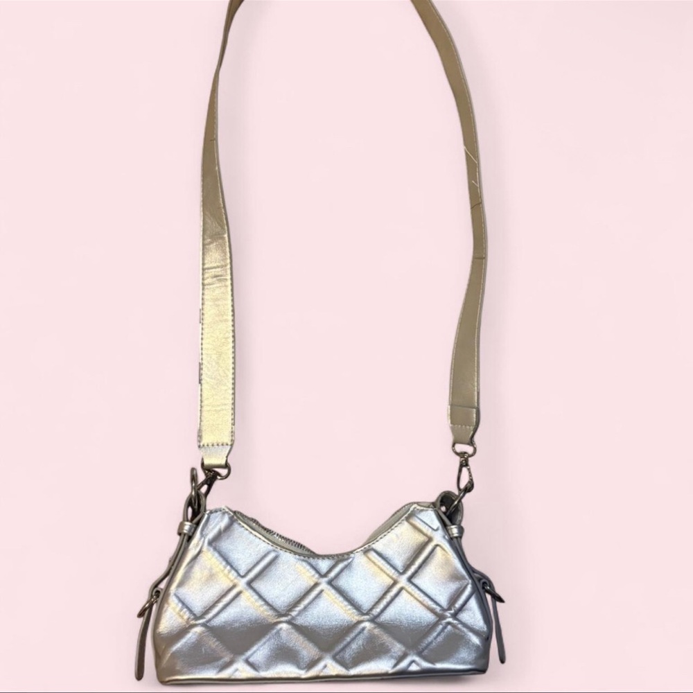 Silver Quilted Crossbody Bag